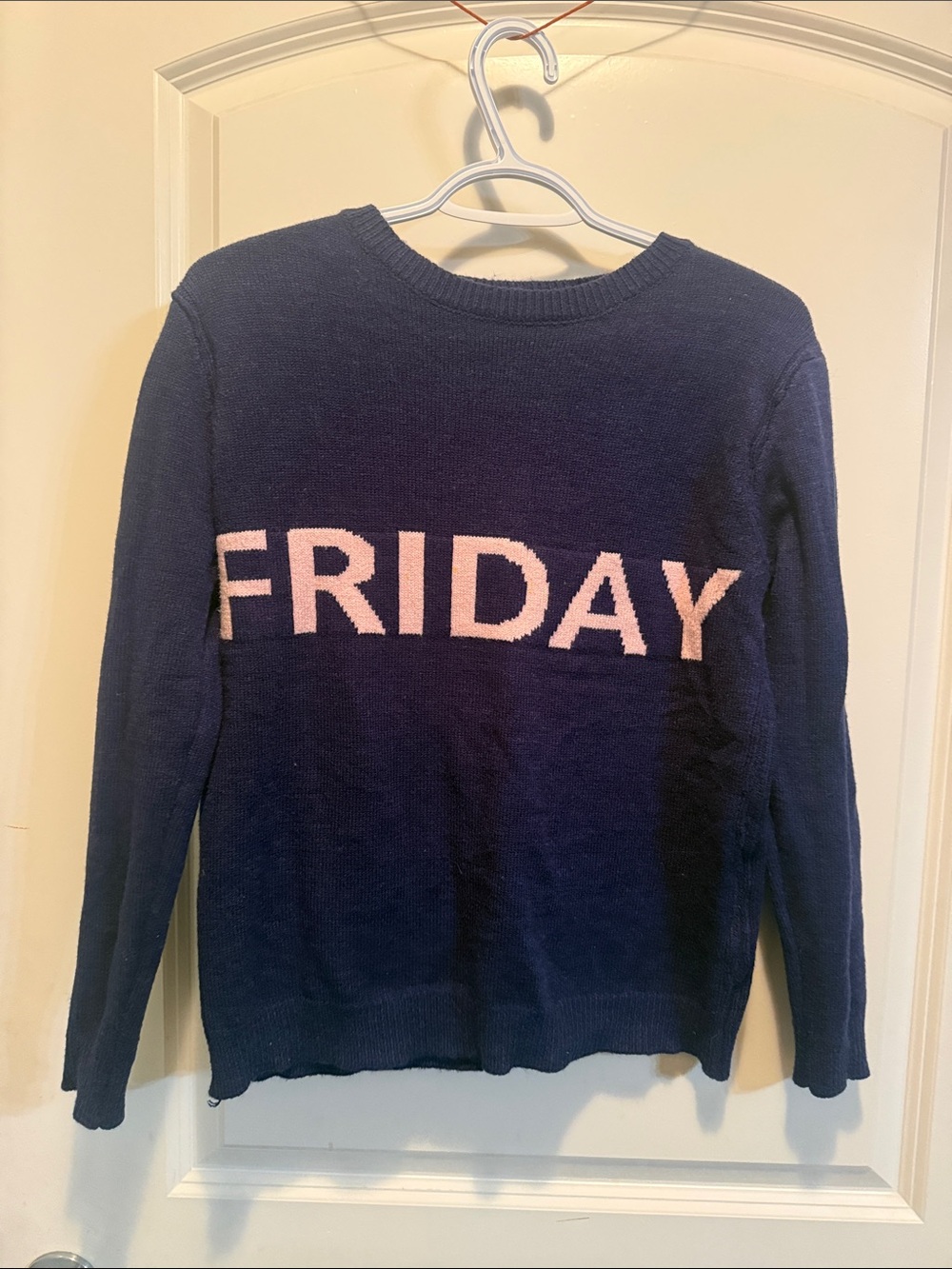 NWOT Women’s Navy 'FRIDAY' Crewneck Sweater - Pink Lettering